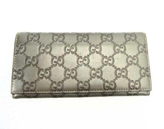 GUCCI/グッチ GGシマ 二つ折り長財布 中古  レザー グレー シルバー