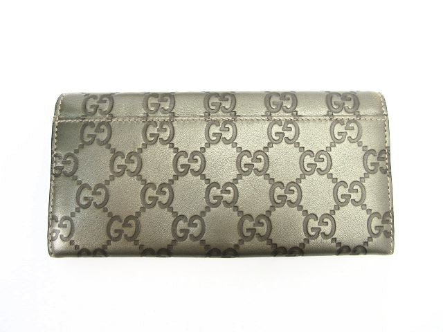 GUCCI/グッチ GGシマ 二つ折り長財布 中古  レザー グレー シルバー