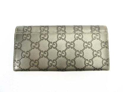 GUCCI/グッチ GGシマ 二つ折り長財布 中古  レザー グレー シルバー