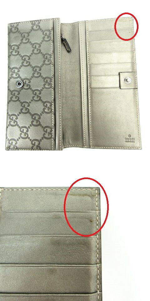 GUCCI/グッチ GGシマ 二つ折り長財布 中古  レザー グレー シルバー