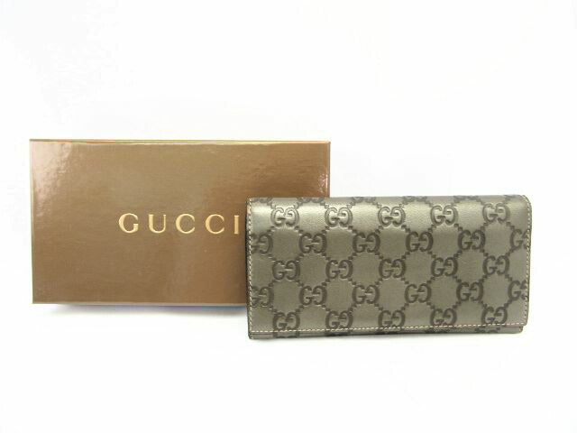 GUCCI/グッチ GGシマ 二つ折り長財布 中古  レザー グレー シルバー