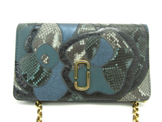 MARC JACOBS/マークジェイコブス パッチワークチェーンウォレット 中古  パイソン エナメル レザー フラップ 美品 おすすめ ネイビー
