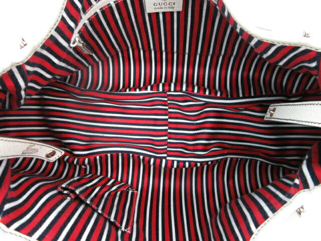GUCCI ロゴキャンバス トートバッグ 中古  グッチ レザー ネイビー ストライプ