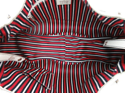 GUCCI ロゴキャンバス トートバッグ 中古  グッチ レザー ネイビー ストライプ