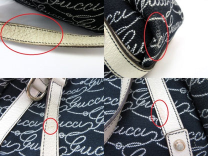 GUCCI ロゴキャンバス トートバッグ 中古  グッチ レザー ネイビー ストライプ