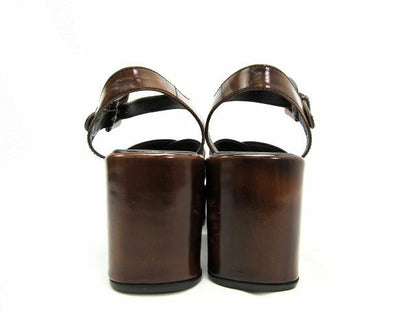 PRADA/プラダ 厚底フラットサンダル 約23cm 中古 エナメル ブラウン ベルト べっ甲