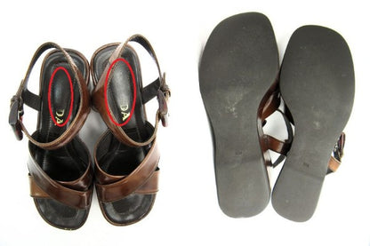 PRADA/プラダ 厚底フラットサンダル 約23cm 中古 エナメル ブラウン ベルト べっ甲