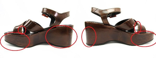 PRADA/プラダ 厚底フラットサンダル 約23cm 中古 エナメル ブラウン ベルト べっ甲