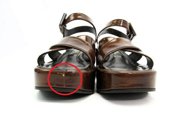 PRADA/プラダ 厚底フラットサンダル 約23cm 中古 エナメル ブラウン ベルト べっ甲