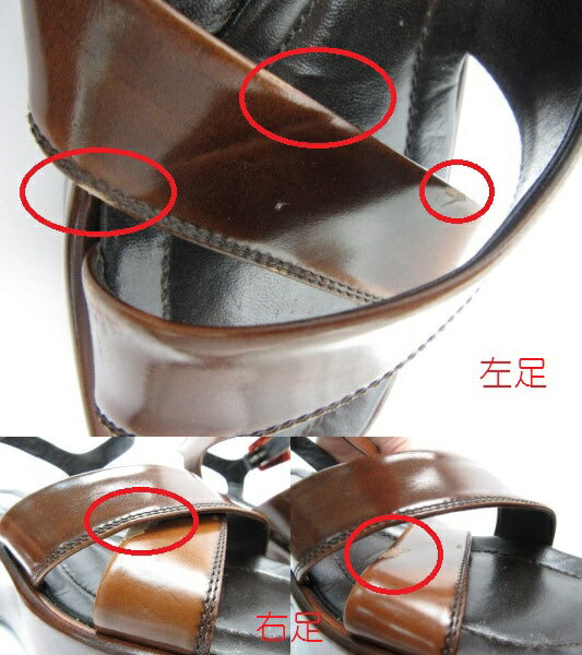 PRADA/プラダ 厚底フラットサンダル 約23cm 中古 エナメル ブラウン ベルト べっ甲