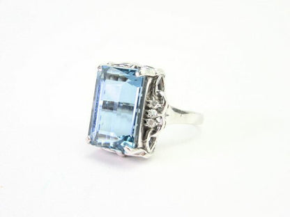 ブルートパーズ 16.45ct ダイヤ 0.12ct Pt900 リング 中古 11号 レディース スクウェア 宝石 青 指輪 プラチナ 高級