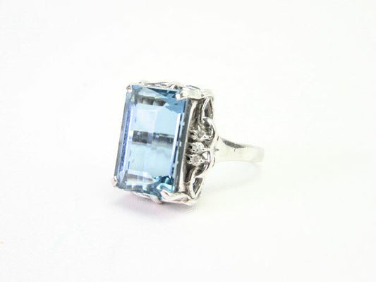 ブルートパーズ 16.45ct ダイヤ 0.12ct Pt900 リング 中古 11号 レディース スクウェア 宝石 青 指輪 プラチナ 高級