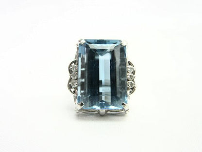 ブルートパーズ 16.45ct ダイヤ 0.12ct Pt900 リング 中古 11号 レディース スクウェア 宝石 青 指輪 プラチナ 高級