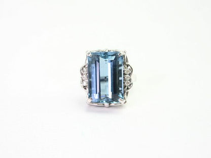 ブルートパーズ 16.45ct ダイヤ 0.12ct Pt900 リング 中古 11号 レディース スクウェア 宝石 青 指輪 プラチナ 高級