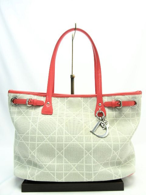 Christian Dior/クリスチャン ディオール パナレア キャンバスエナメル チャーム付トートバッグ 中古  レディース 人気 グレー ピンク おすすめ