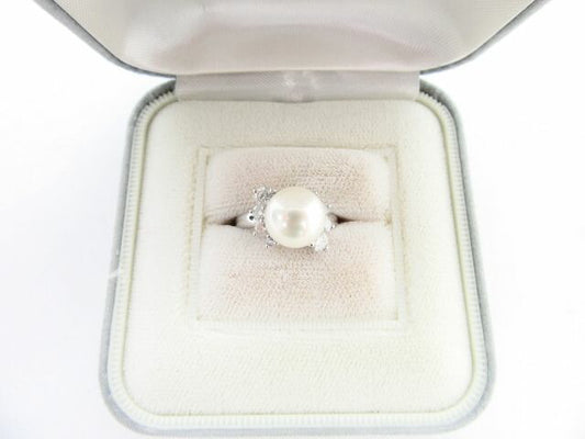 Pt900ダイヤ0.60ctパールリング 8号 中古  真珠 高級 ゴージャス パーティ ダイヤモンド プラチナ 結婚式