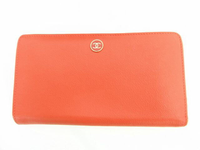 CHANEL ココマーク二つ折り長財布 中古  シャネル オレンジ ロゴ 美品