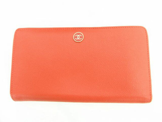 CHANEL ココマーク二つ折り長財布 中古  シャネル オレンジ ロゴ 美品