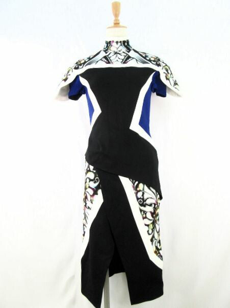 ＰＥＴＥＲ ＰＩＬＯＴＴＯ/ピーターピロット デザインワンピース ＳＭサイズ 中古  レディース 6 モダン 青 黒 柄 ブラック ブルー ホワイト 白