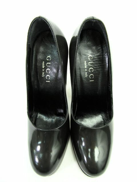未使用品 GUCCI/グッチ カーフヒールパンプス 約21.5cm 中古  レディース 34 1/2 ブラック ハイヒール エナメル