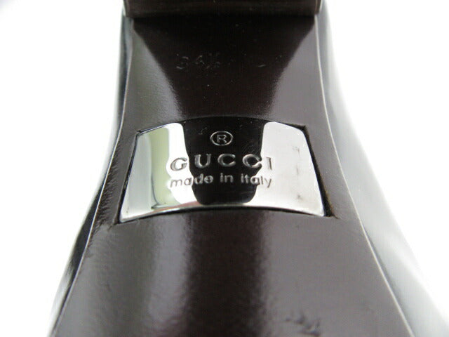 未使用品 GUCCI/グッチ カーフヒールパンプス 約21.5cm 中古  レディース 34 1/2 ブラック ハイヒール エナメル