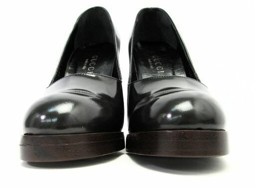 未使用品 GUCCI/グッチ カーフヒールパンプス 約21.5cm 中古  レディース 34 1/2 ブラック ハイヒール エナメル