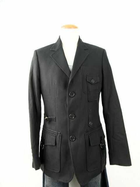 roberto cavalli/ロベルト カヴァリ メンズコットンジャケット XS 中古  レオパード ヒョウ柄 ブラック アニマル柄