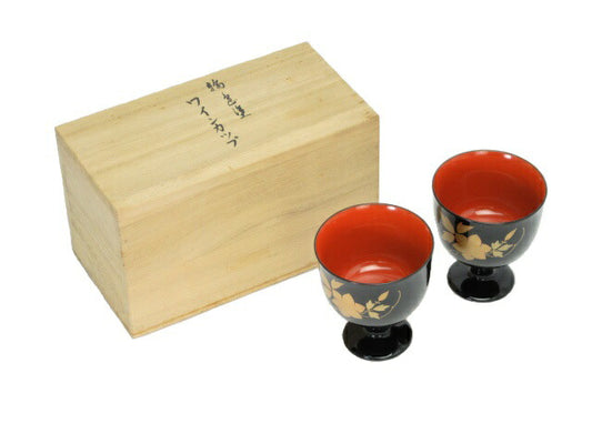 未使用品 輪光堂 輪島塗 天然木ワインカップ ペア 中古  漆の滑らかな口当たりが楽しめる輪島塗ワインカップ♪