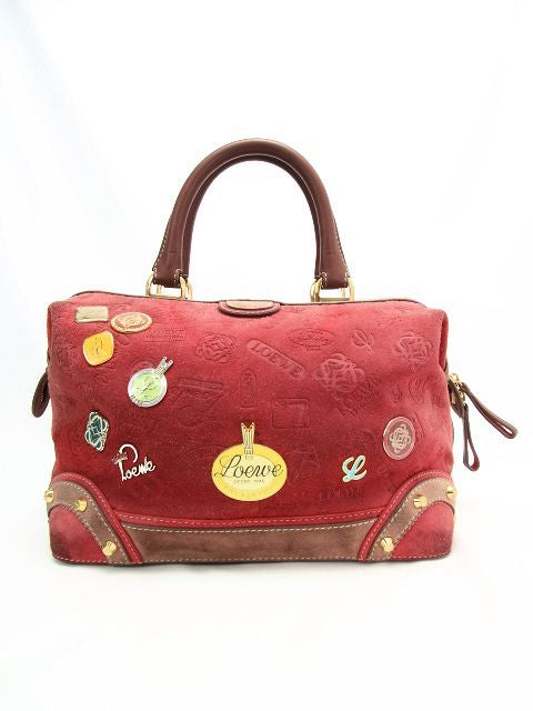 LOEWE 160周年記念 ハンドバッグ 中古  ロエベ 鞄 ブランド レッド 赤 スウェード レザー ブラウン