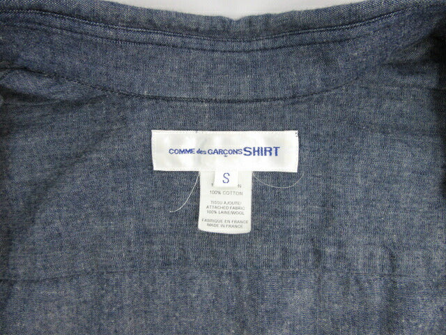 COMME des GARCONS SHIRT/コムデギャルソン シャツ コットン100％長袖シャツ Sサイズ 中古  綿 デニム風 メンズ ブルー グレー ブランド 服 毛 ウール