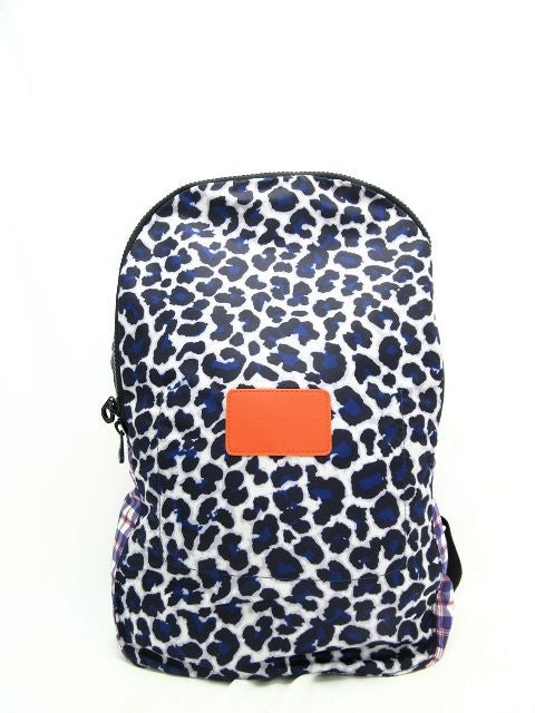 MARC BY MARC JACOBS/マーク バイ マーク ジェイコブス  レオパード柄&チェック柄リュックサック 中古 バックパック ヒョウ アニマル オレンジ ブルー系 ナイロン 軽量