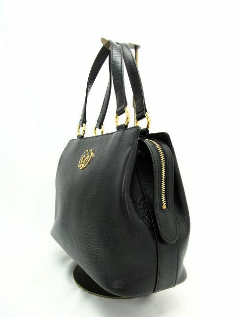 Mila Schon/ミラショーン ハンドバッグ 中古 ブラック 鞄 黒 レディース 2WAY ショルダー ゴールド ロゴ