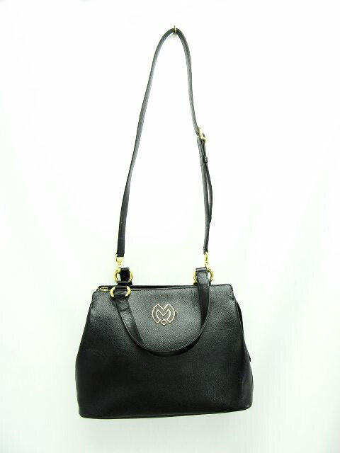 Mila Schon/ミラショーン ハンドバッグ 中古 ブラック 鞄 黒 レディース 2WAY ショルダー ゴールド ロゴ