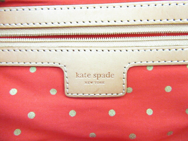 Kate spade/ケイトスペード ラタン編み込みハンドバッグ 中古 鞄 水玉 ドット レッド ピンク 赤 ライン 籐 レディース