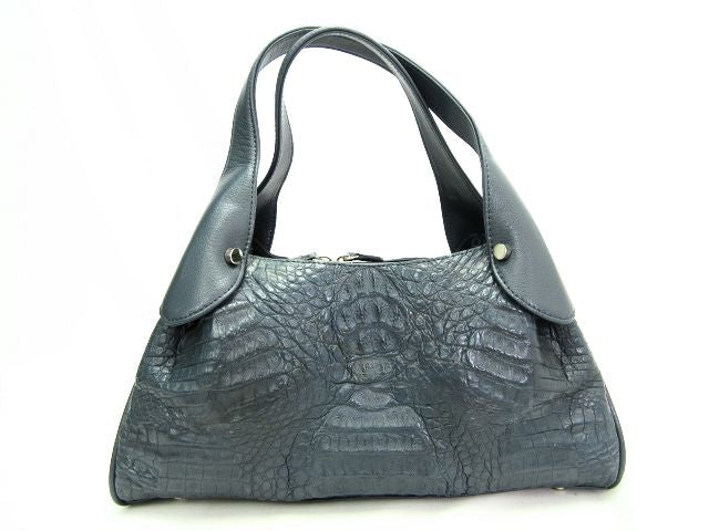 RODANIA/ロダニア クロコダイルレザーハンドバッグ 中古  鞄 ワニ革 ネイビー 紺 レディース 肩掛け