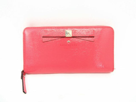 Kate spade/ケイトスペード エナメルラウンドファスナー長財布 中古 ピンク ウォレット リボン レディース