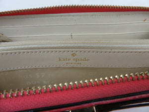 Kate spade/ケイトスペード エナメルラウンドファスナー長財布 中古 ピンク ウォレット リボン レディース
