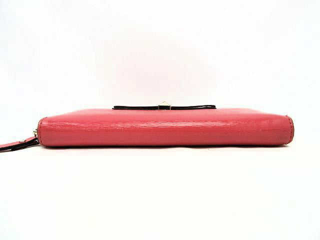 Kate spade/ケイトスペード エナメルラウンドファスナー長財布 中古 ピンク ウォレット リボン レディース