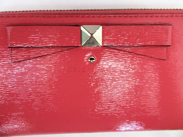 Kate spade/ケイトスペード エナメルラウンドファスナー長財布 中古 ピンク ウォレット リボン レディース