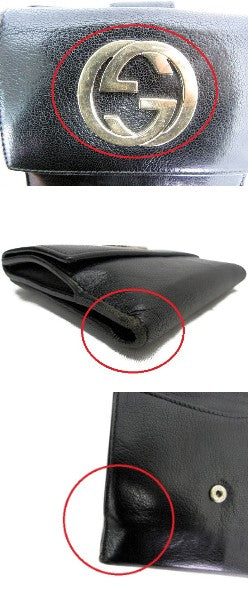 GUCCI/グッチ レザー Wホック財布 中古  ブラック ゴールド GG レディース 2つ折り