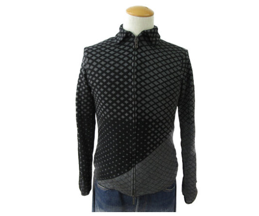 EMPORIO ARMANI/エンポリオアルマーニ シルク混 ニット カーディガン 46 中古  ブラック グレー メンズ クロス レーヨン ポリアミド