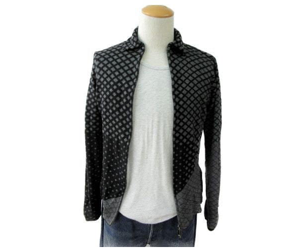 EMPORIO ARMANI/エンポリオアルマーニ シルク混 ニット カーディガン 46 中古  ブラック グレー メンズ クロス レーヨン ポリアミド