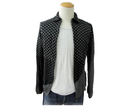 EMPORIO ARMANI/エンポリオアルマーニ シルク混 ニット カーディガン 46 中古  ブラック グレー メンズ クロス レーヨン ポリアミド