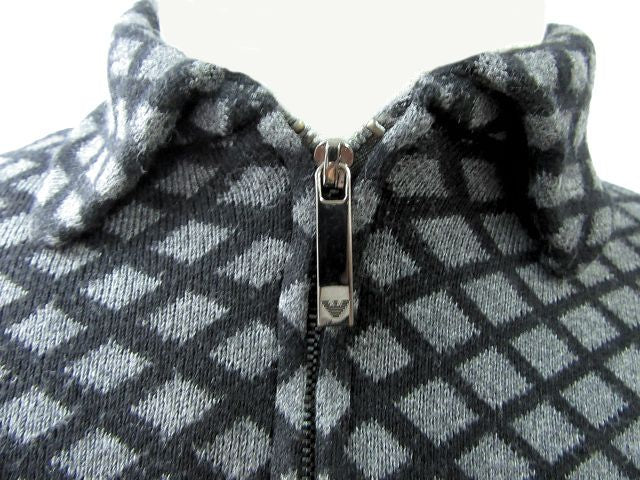 EMPORIO ARMANI/エンポリオアルマーニ シルク混 ニット カーディガン 46 中古  ブラック グレー メンズ クロス レーヨン ポリアミド