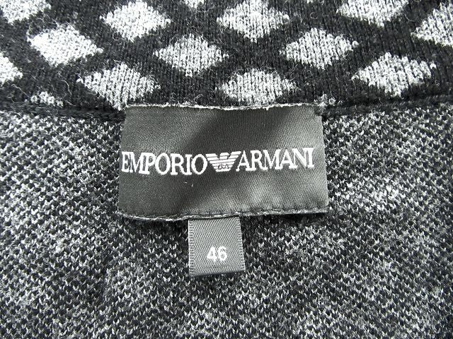 EMPORIO ARMANI/エンポリオアルマーニ シルク混 ニット カーディガン 46 中古  ブラック グレー メンズ クロス レーヨン ポリアミド