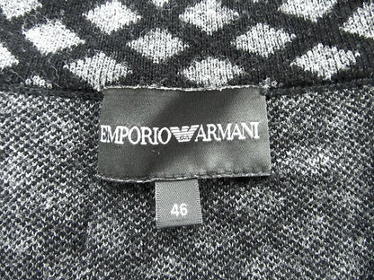 EMPORIO ARMANI/エンポリオアルマーニ シルク混 ニット カーディガン 46 中古  ブラック グレー メンズ クロス レーヨン ポリアミド