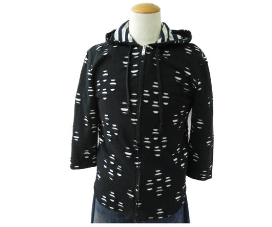 COMME des GARCONS HOMME PLUS/コムデギャルソン オム プリュス ジップアップ パーカー S 中古  ダメージ加工 ボーダー コットン メンズ ブラック ホワイト