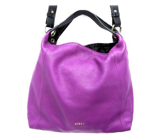 FURLA/フルラ エリザベス ショルダー付 レザー 2WAYバッグ 中古  F5642 パープル ブラック トート レディース 鞄
