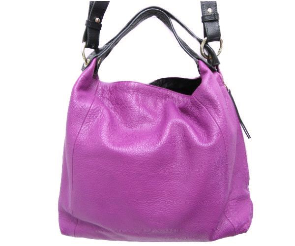 FURLA/フルラ エリザベス ショルダー付 レザー 2WAYバッグ 中古  F5642 パープル ブラック トート レディース 鞄