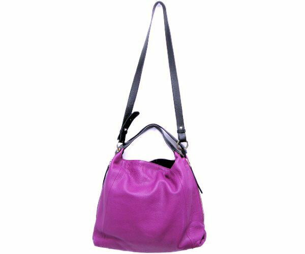 FURLA/フルラ エリザベス ショルダー付 レザー 2WAYバッグ 中古  F5642 パープル ブラック トート レディース 鞄